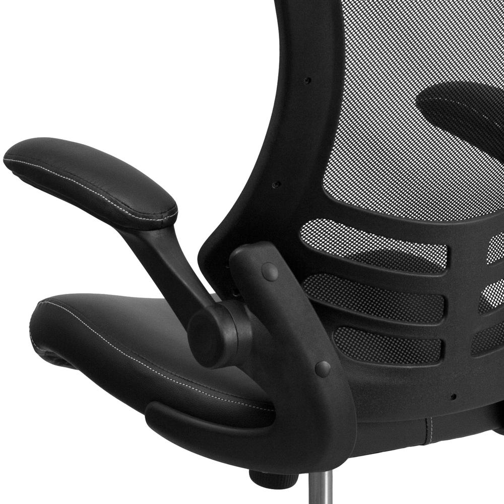 Mid-Back Black Mesh Swivel Ergonomic Task Office Chair with LeatherSoft Seat and Flip-Up Arms