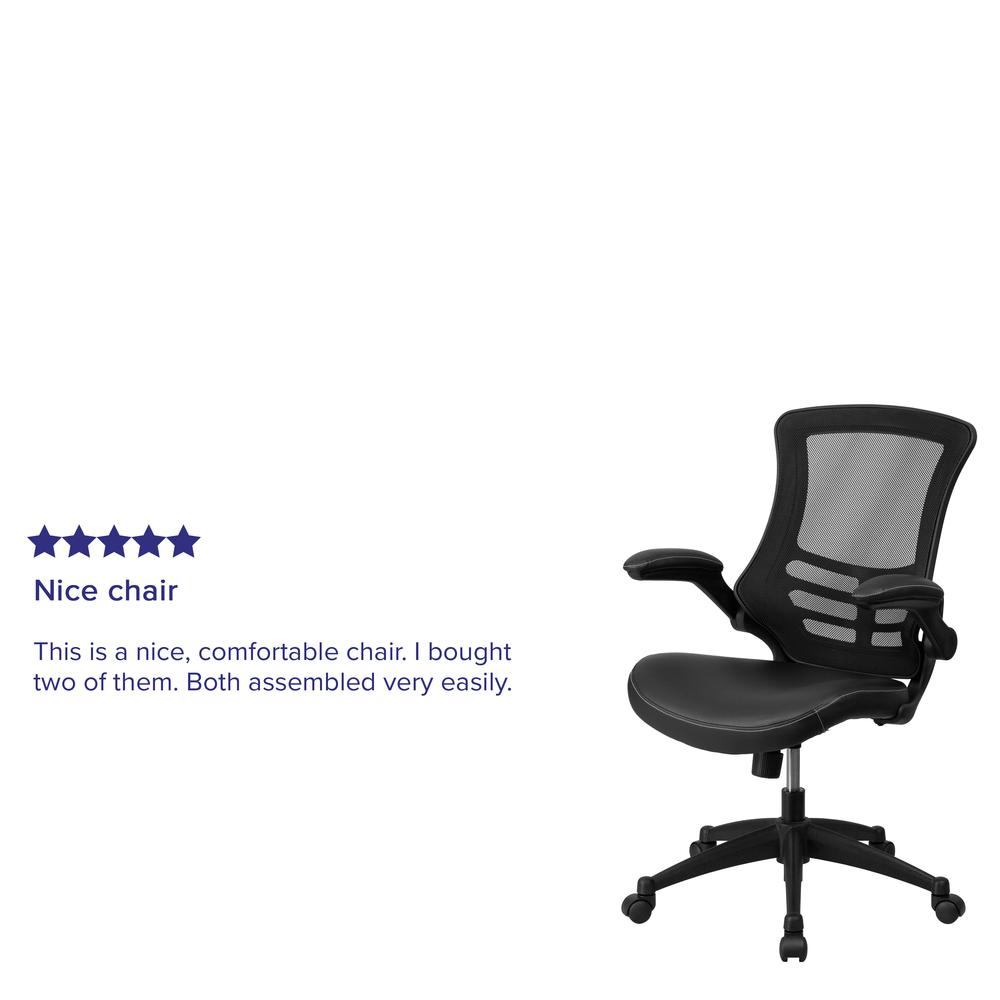 Mid-Back Black Mesh Swivel Ergonomic Task Office Chair with LeatherSoft Seat and Flip-Up Arms