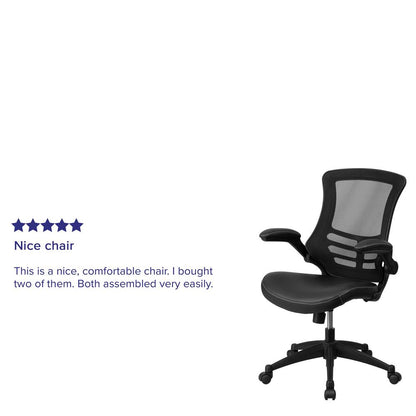 Mid-Back Black Mesh Swivel Ergonomic Task Office Chair with LeatherSoft Seat and Flip-Up Arms