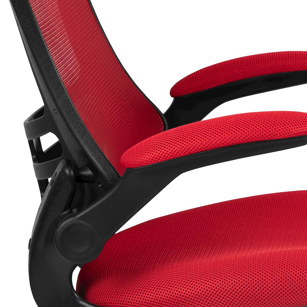 Mid-Back Red Mesh Swivel Ergonomic Task Office Chair with Flip-Up Arms