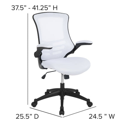 Mid-Back White Mesh Swivel Ergonomic Task Office Chair with Flip-Up Arms