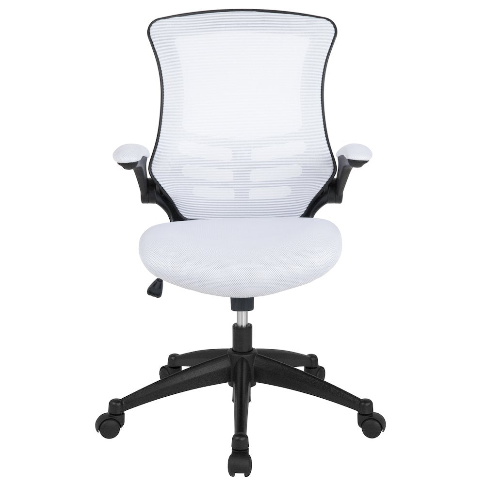 Mid-Back White Mesh Swivel Ergonomic Task Office Chair with Flip-Up Arms