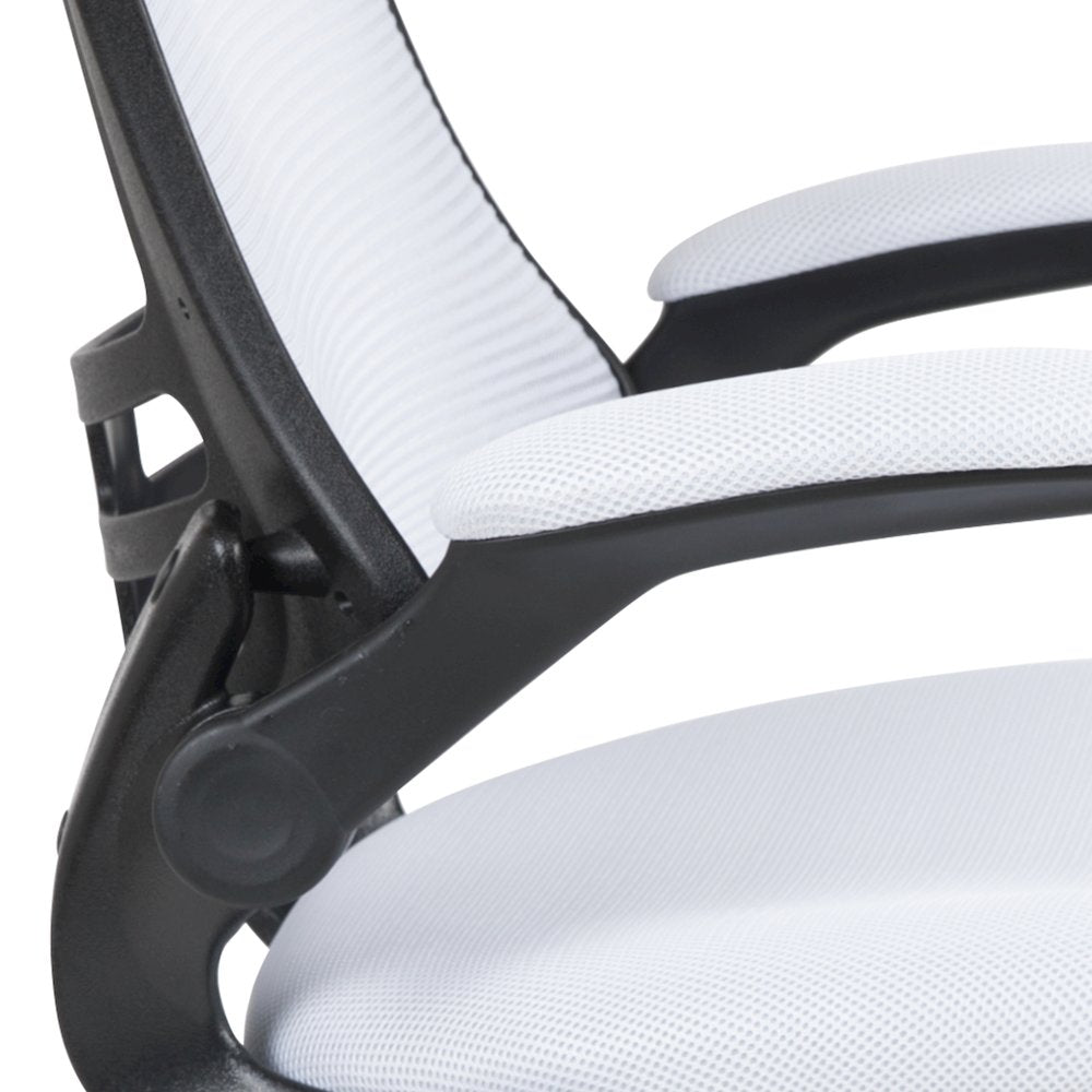 Mid-Back White Mesh Swivel Ergonomic Task Office Chair with Flip-Up Arms
