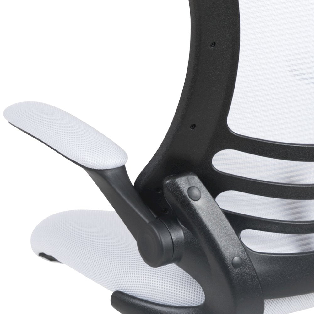 Mid-Back White Mesh Swivel Ergonomic Task Office Chair with Flip-Up Arms
