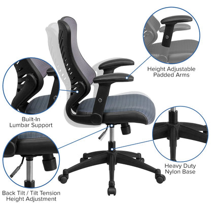 High Back Designer Gray Mesh Executive Swivel Ergonomic Office Chair with Adjustable Arms