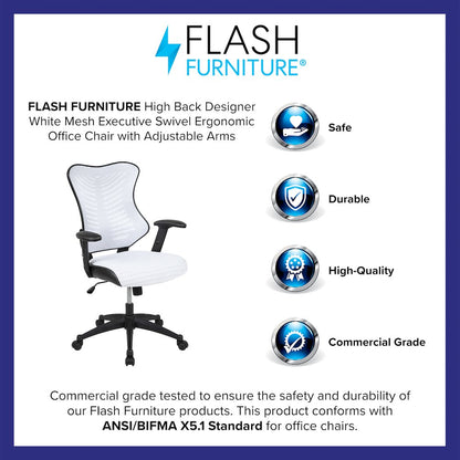 High Back Designer White Mesh Executive Swivel Office Chair with Adjustable Arms