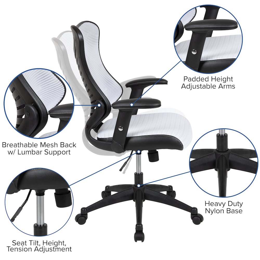 High Back Designer White Mesh Executive Swivel Office Chair with Adjustable Arms