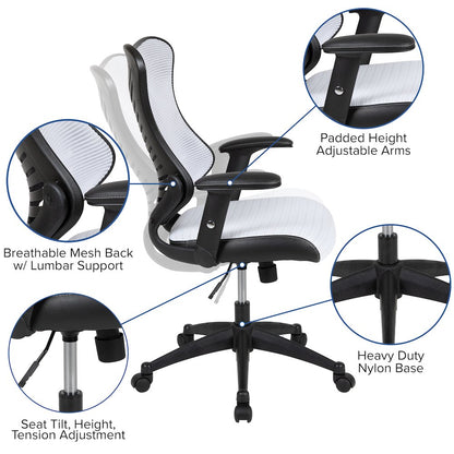 High Back Designer White Mesh Executive Swivel Office Chair with Adjustable Arms