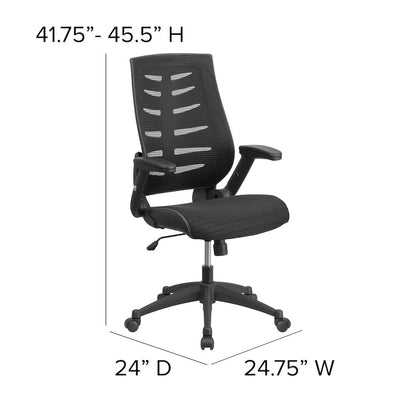 High Back Designer Black Mesh Executive Swivel Ergonomic Office Chair with Height Adjustable Flip-Up Arms