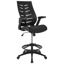 High Back Black Mesh Spine-Back Ergonomic Drafting Chair with Adjustable Foot Ring and Adjustable Flip-Up Arms