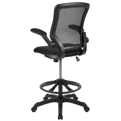 Mid-Back Black Mesh Drafting Chair with Adjustable Foot Ring and Flip-Up Arms