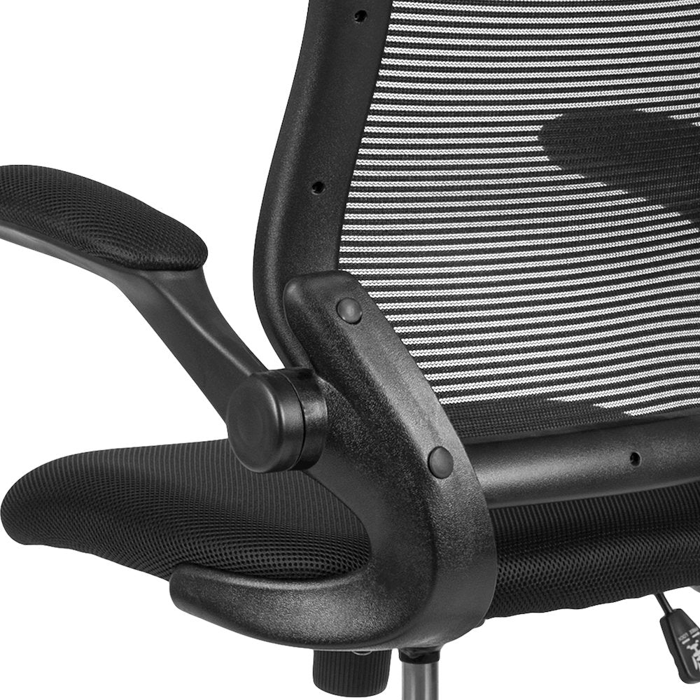 Mid-Back Black Mesh Drafting Chair with Adjustable Foot Ring and Flip-Up Arms