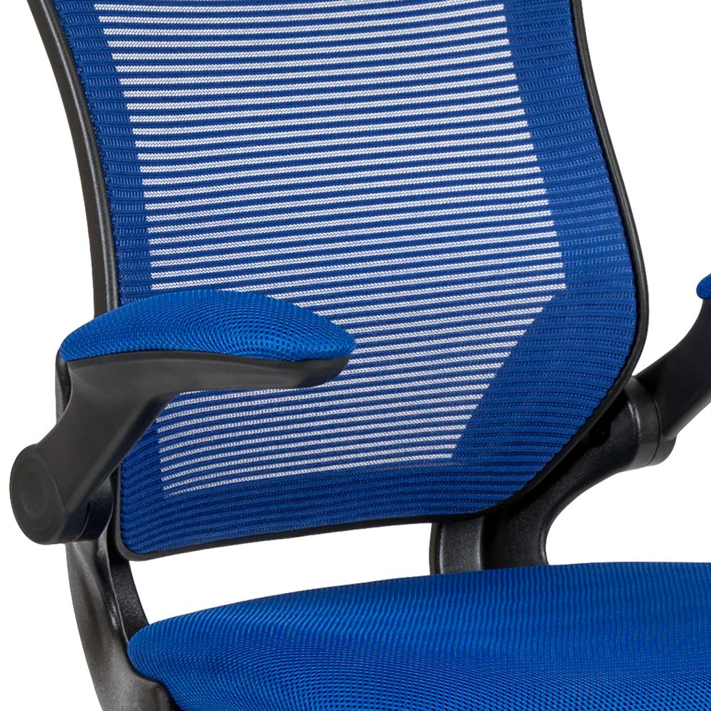 Mid-Back Blue Mesh Ergonomic Drafting Chair with Adjustable Foot Ring and Flip-Up Arms