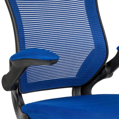 Mid-Back Blue Mesh Ergonomic Drafting Chair with Adjustable Foot Ring and Flip-Up Arms