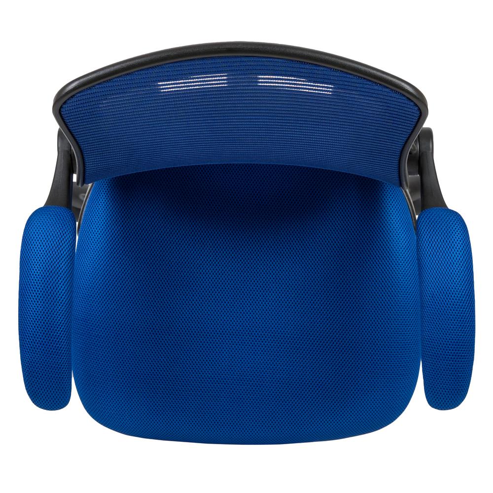 Mid-Back Blue Mesh Ergonomic Drafting Chair with Adjustable Foot Ring and Flip-Up Arms