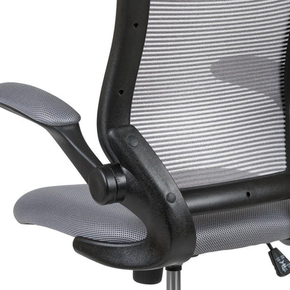 Mid-Back Dark Gray Mesh Ergonomic Drafting Chair with Adjustable Foot Ring and Flip-Up Arms