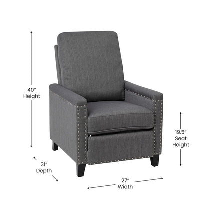 Push Back Recliner Chair - Pillow Back Recliner - Gray Fabric Upholstery