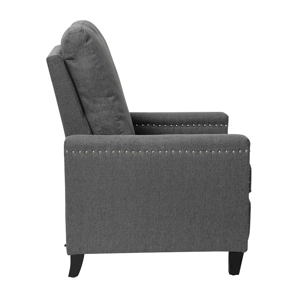 Push Back Recliner Chair - Pillow Back Recliner - Gray Fabric Upholstery