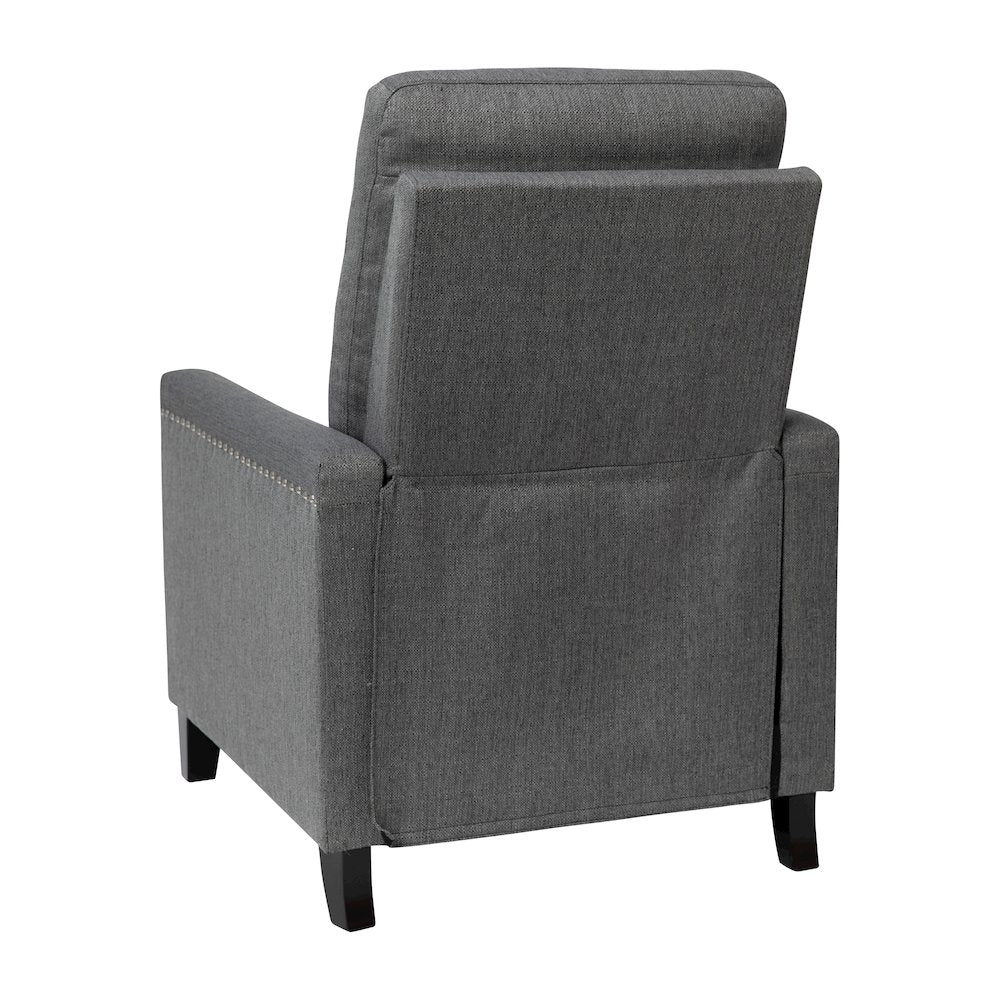 Push Back Recliner Chair - Pillow Back Recliner - Gray Fabric Upholstery