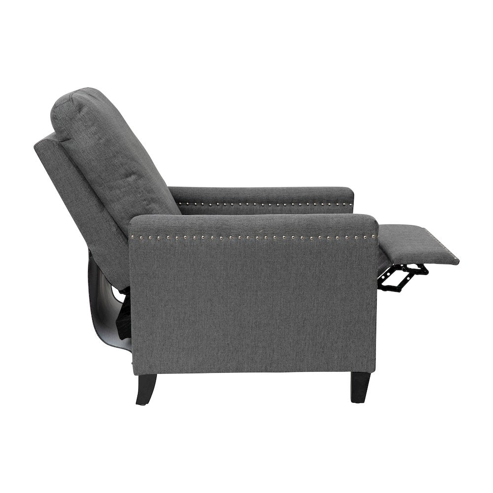 Push Back Recliner Chair - Pillow Back Recliner - Gray Fabric Upholstery