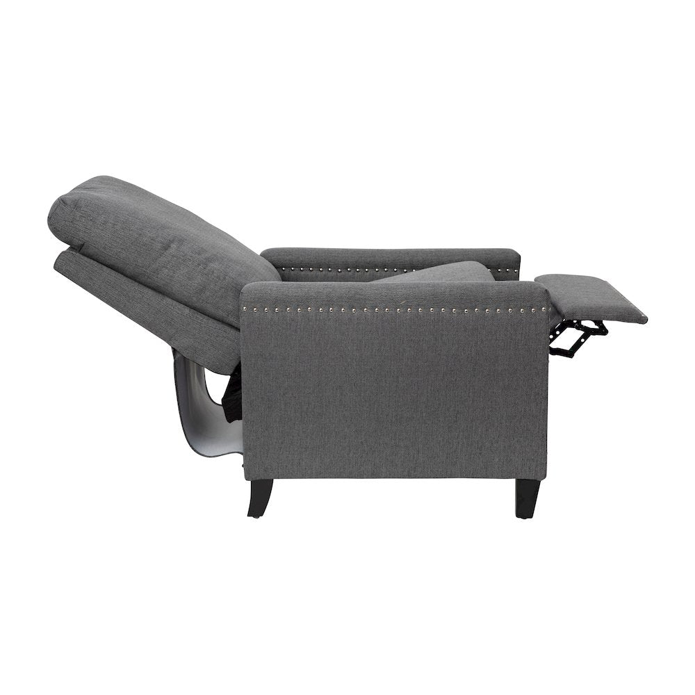 Push Back Recliner Chair - Pillow Back Recliner - Gray Fabric Upholstery