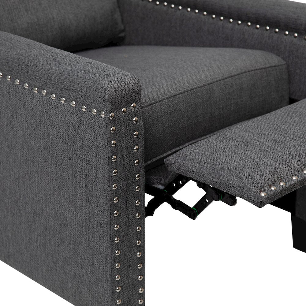 Push Back Recliner Chair - Pillow Back Recliner - Gray Fabric Upholstery