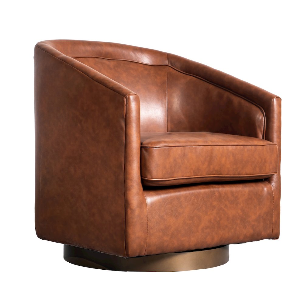 Commercial Grade Barrel Accent Chair, Brown LeatherSoft