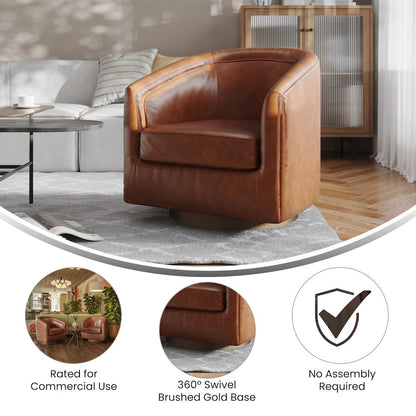 Commercial Grade Barrel Accent Chair, Brown LeatherSoft