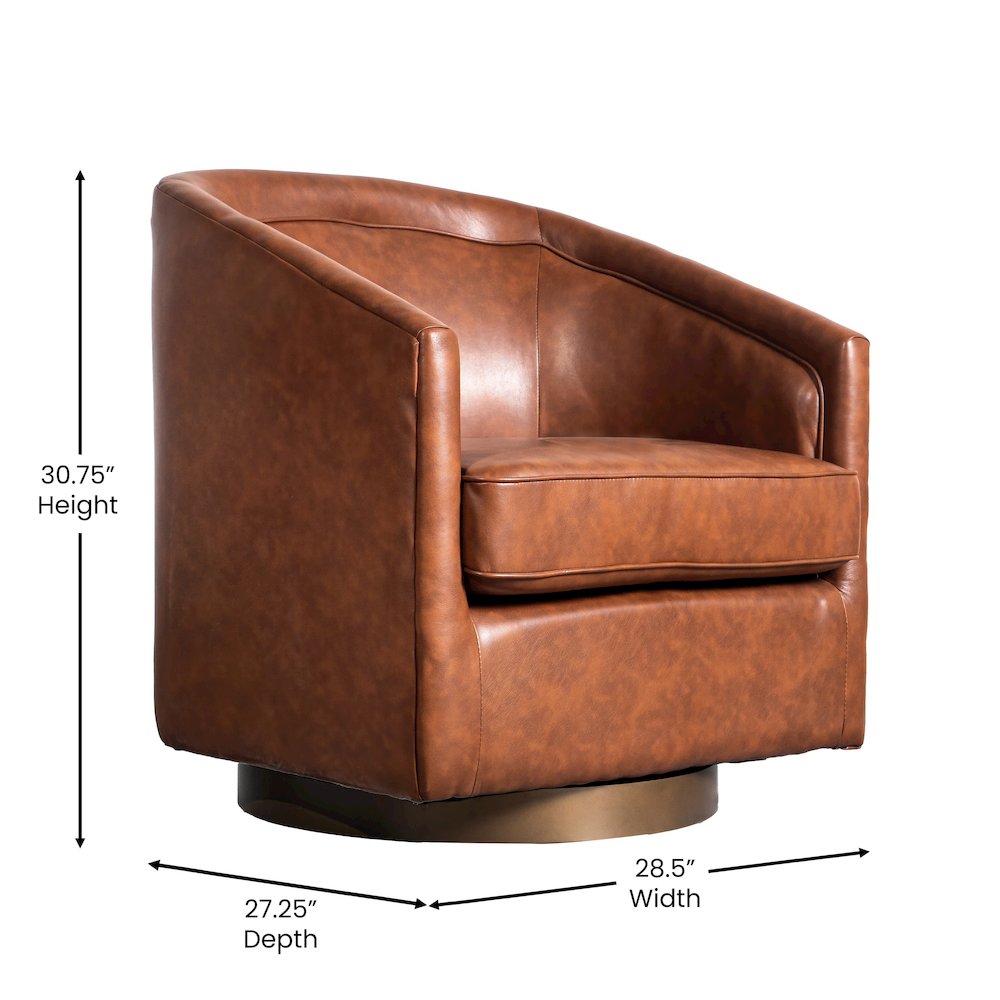 Commercial Grade Barrel Accent Chair, Brown LeatherSoft