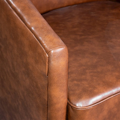 Commercial Grade Barrel Accent Chair, Brown LeatherSoft