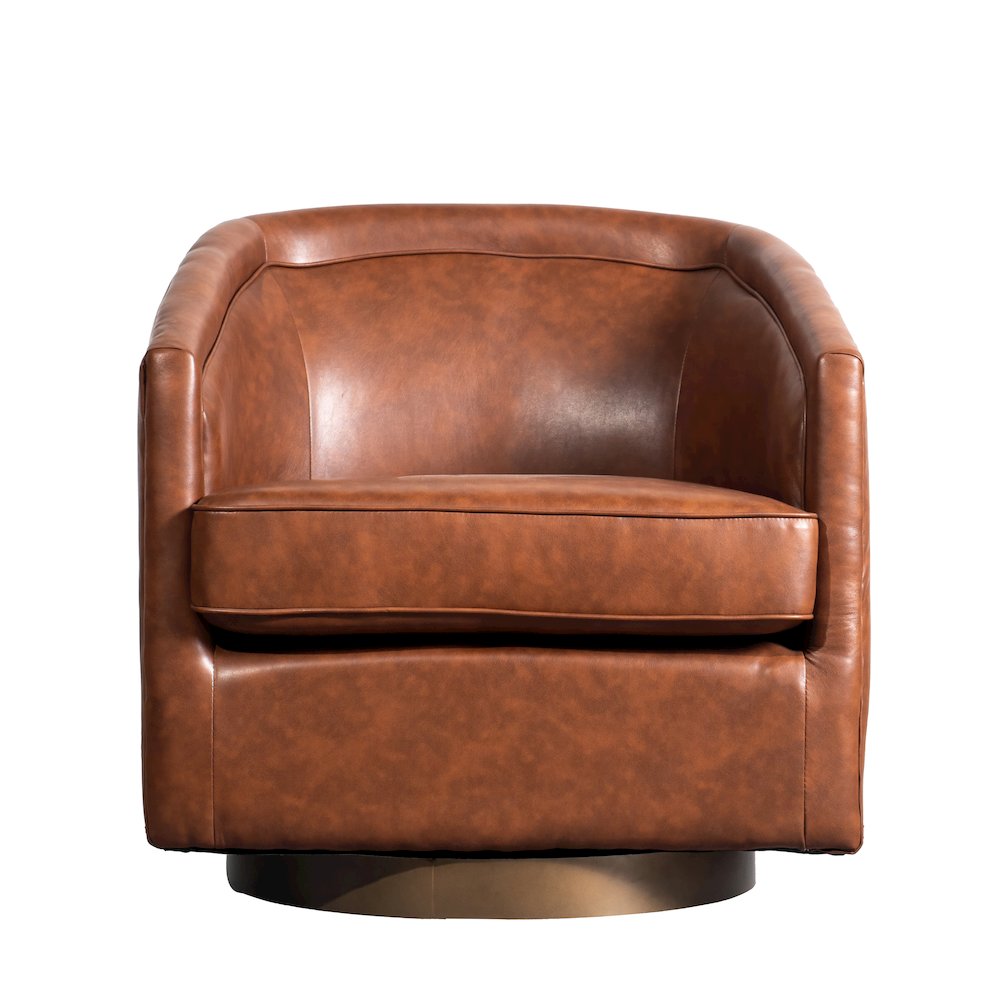 Commercial Grade Barrel Accent Chair, Brown LeatherSoft