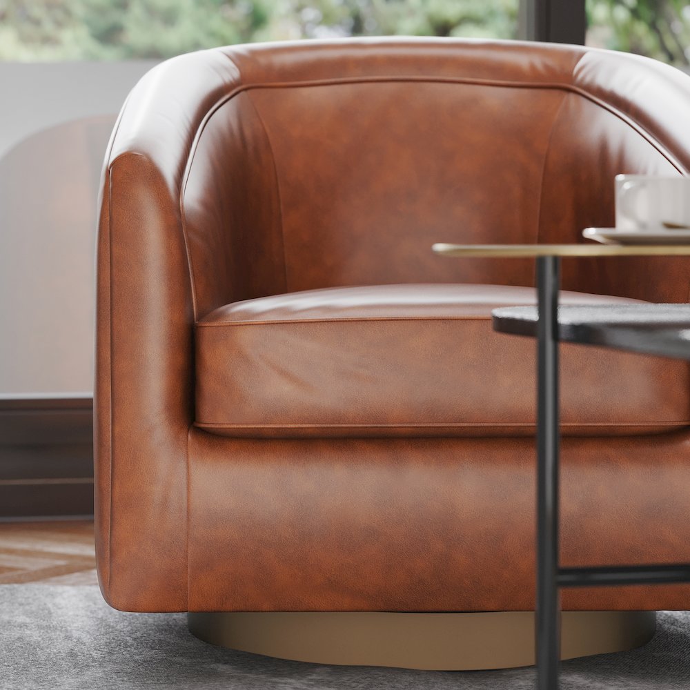 Commercial Grade Barrel Accent Chair, Brown LeatherSoft