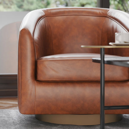 Commercial Grade Barrel Accent Chair, Brown LeatherSoft