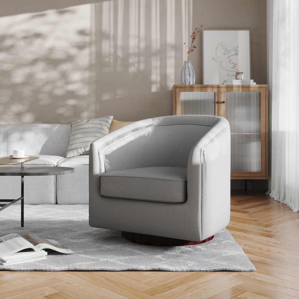 Commercial Grade Barrel Accent Chair, Gray LeatherSoft