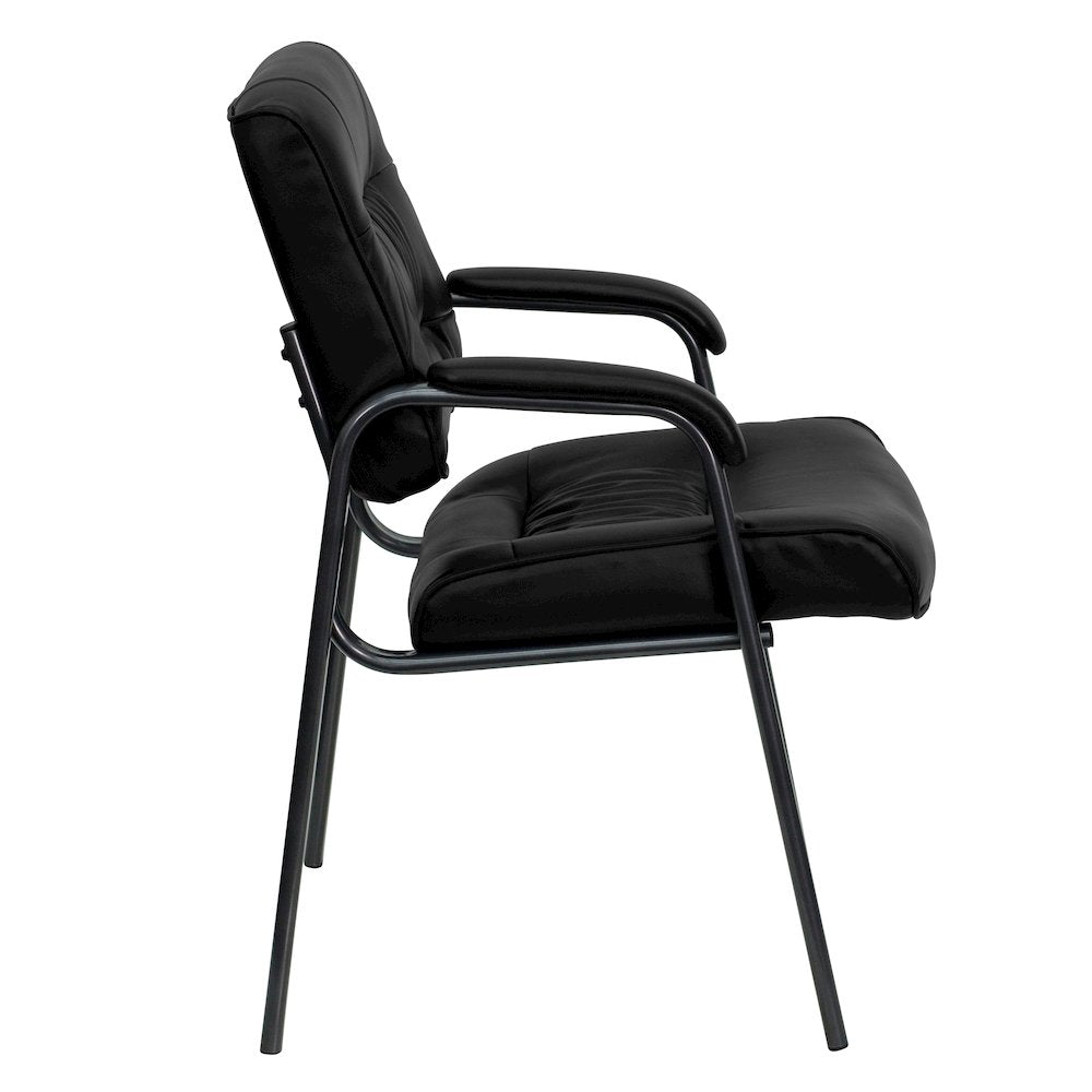 Black Executive Side Reception Chair with Titanium Gray Powder Coated Frame