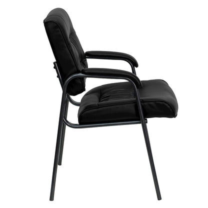 Black Executive Side Reception Chair with Titanium Gray Powder Coated Frame