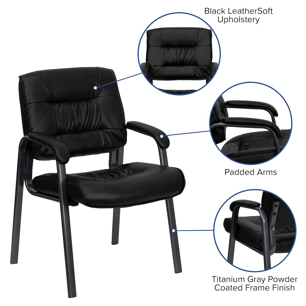 Black Executive Side Reception Chair with Titanium Gray Powder Coated Frame
