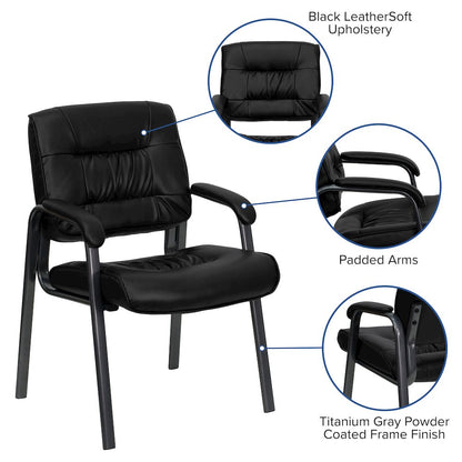 Black Executive Side Reception Chair with Titanium Gray Powder Coated Frame