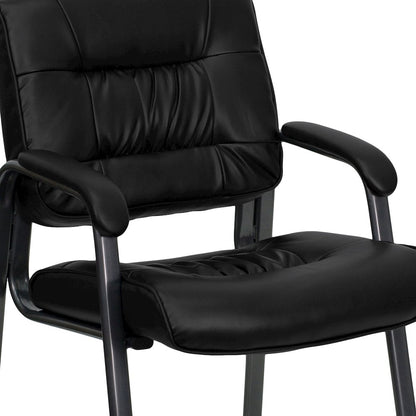 Black Executive Side Reception Chair with Titanium Gray Powder Coated Frame