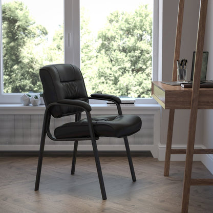 Black Executive Side Reception Chair with Titanium Gray Powder Coated Frame