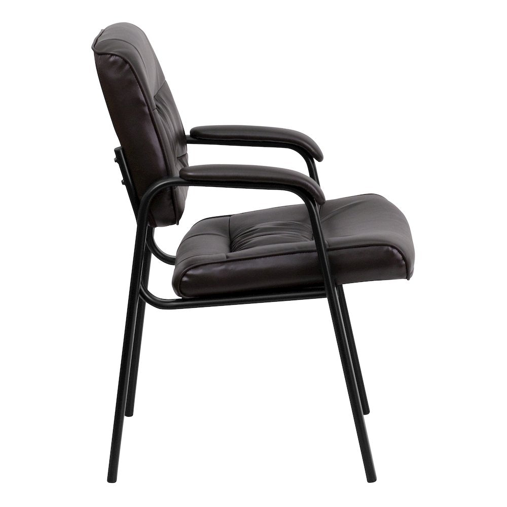 Brown LeatherSoft Executive Side Reception Chair with Black Metal Frame