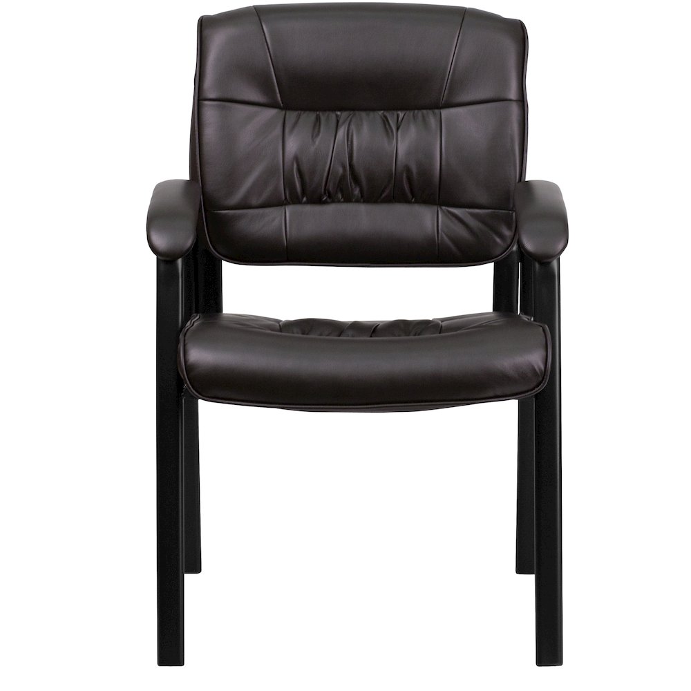 Brown LeatherSoft Executive Side Reception Chair with Black Metal Frame