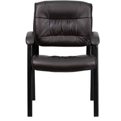 Brown LeatherSoft Executive Side Reception Chair with Black Metal Frame