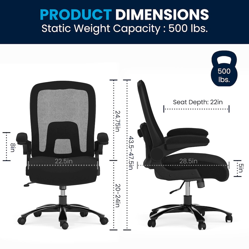 Big & Tall 500 lb. Rated Black Mesh/Fabric Executive Ergonomic Office Chair with Adjustable Lumbar