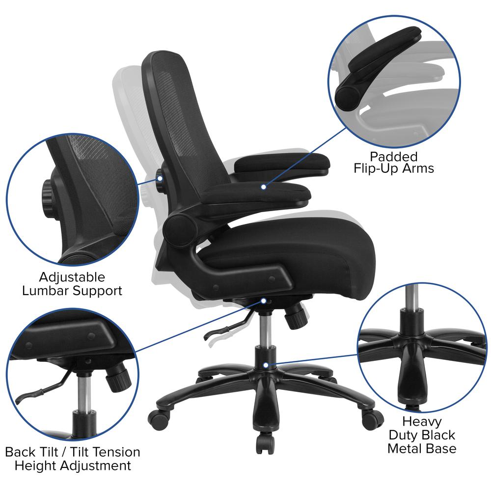 Big & Tall 500 lb. Rated Black Mesh/Fabric Executive Ergonomic Office Chair with Adjustable Lumbar