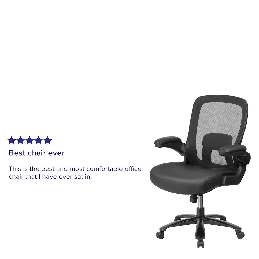 Big & Tall 500 lb. Rated Black Mesh/LeatherSoft Executive Ergonomic Office Chair with Adjustable Lumbar