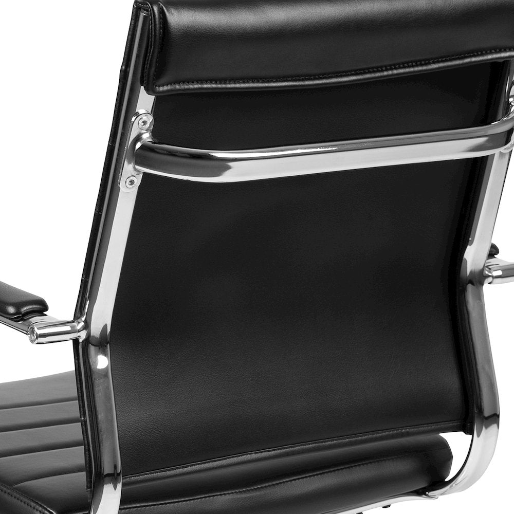 Mid-Back Black LeatherSoft Contemporary Ribbed Executive Swivel Office Chair