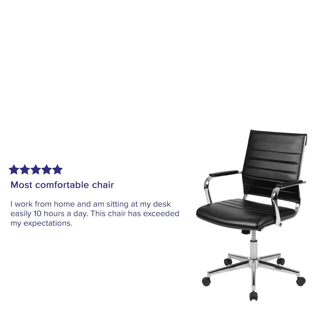 Mid-Back Black LeatherSoft Contemporary Ribbed Executive Swivel Office Chair