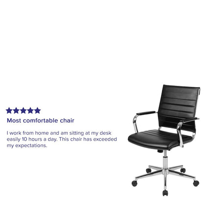 Mid-Back Black LeatherSoft Contemporary Ribbed Executive Swivel Office Chair