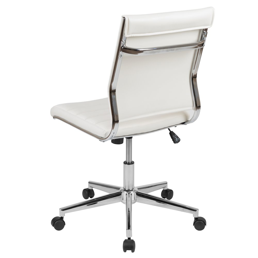 Mid-Back Armless White LeatherSoft Contemporary Ribbed Executive Swivel Office Chair